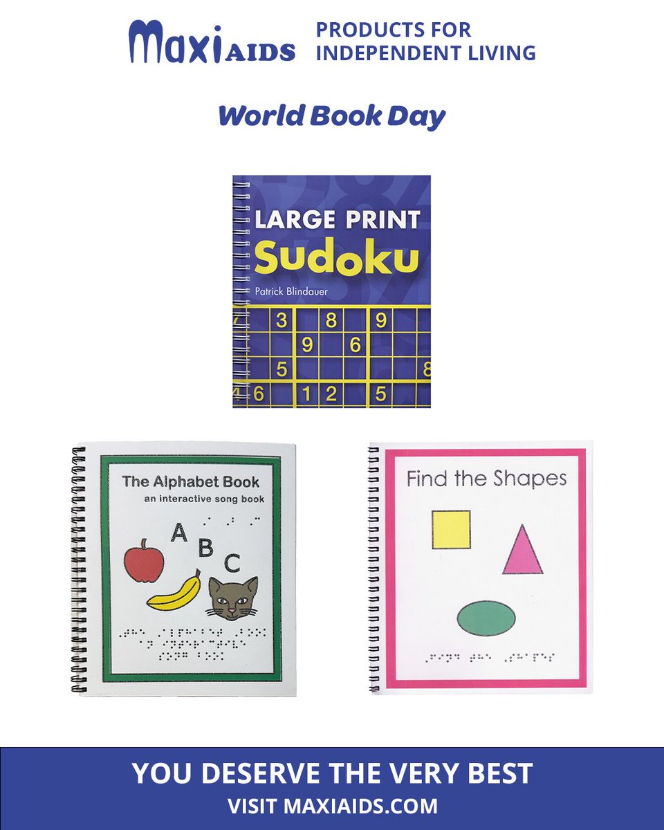 MaxiAids's tweet image. Good reads for every age and every reader. 📚✨

📖 Children's Braille Alphabet Book
🔷 Children's Braille Book
🧩 Large Print Sudoku Puzzle Book

Link in bio!

#BrailleLife #LowVision #TactileBooks #LargePrint #BlindAccessibility #InclusiveLearning #IndependentLiving #MaxiAids