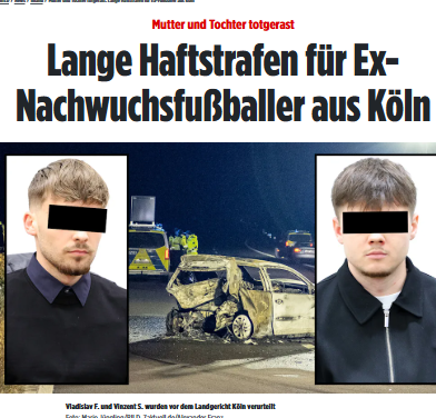 Taykra's tweet image. #Köln: Eine Mutter († 49) und ihre Tochter 
(† 23) verbrannten im Wrack ihres Wagens - 4,5 und 5 Jahre Haft für Raser. Sie rasten mit teuren Autos über die Autobahn, überholten andere Fahrzeuge und wurden dabei von ihren Beifahrern gefilmt. bild.de/news/inland/mu…