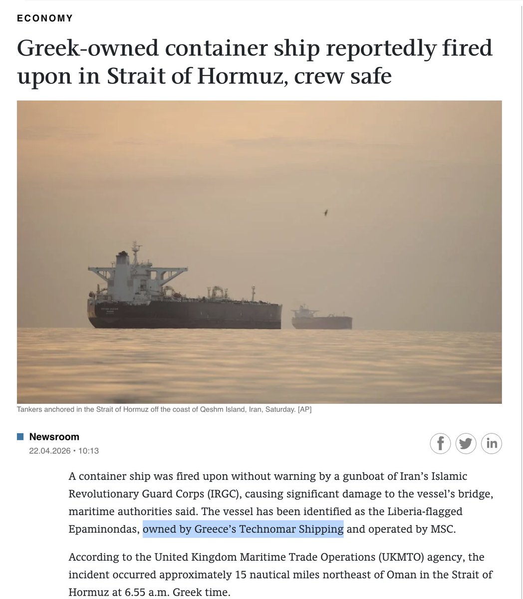 dimitrilascaris's tweet image. Greece's degenerate shipping tycoons are now paying the price for profiting from Israel's unspeakable crimes.

#Greece #Palestine #genocide #IranWar