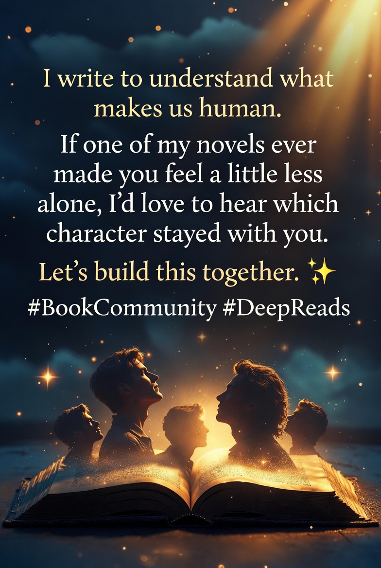 palacianos's tweet photo. I write to understand what makes us human. If one of my novels ever made you feel a little less alone, I’d love to hear which character stayed with you. Let’s build this together. 👇📚 #BookCommunity #DeepReads https://t.co/feAcdQgicq