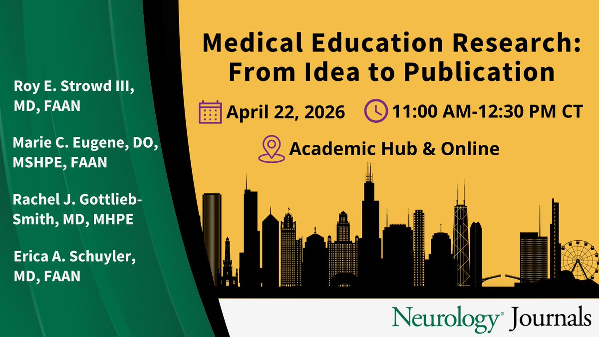 GreenJournal's tweet image. Today at #AANAM: Curious about medical education research?

Get practical guidance on study design, qualitative analysis, and publication—all in one session. April 22, 11:00 AM–12:30 PM in the Academic Hub and online.

#NeurologyEd #MedEd