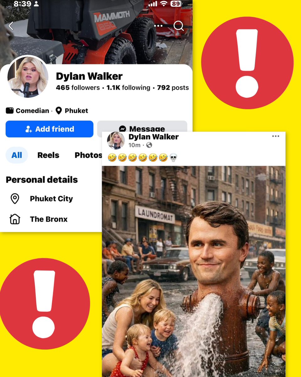 ImagineResorts's tweet photo. This just showed up on my Facebook feed about 20-minutes ago!!!!   Do your thing X !!!   Make this disgusting guy famous.  😡😡😡😡
#Charliekirk https://t.co/tZQGJntpfb