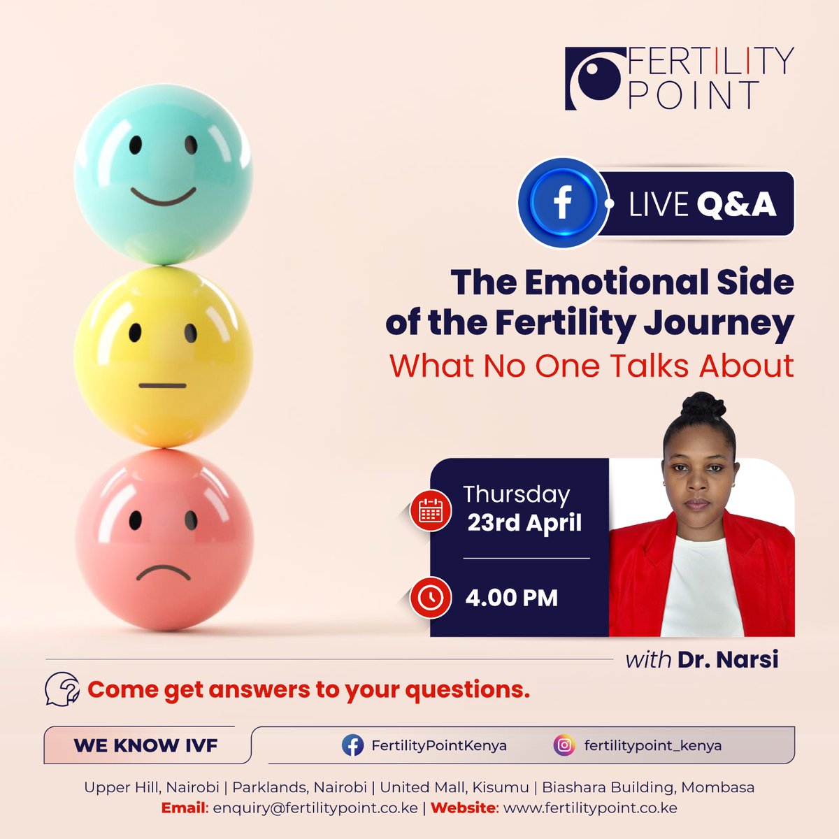 Infertility isn’t just physical—it affects your relationships and mental health.
We’ll talk about coping, communication, and support during the journey this Thursday, 23rd April at 4PM with Dr. Narsi.
Drop your questions below—we’ll answer them live.

#InfertilityAwareness