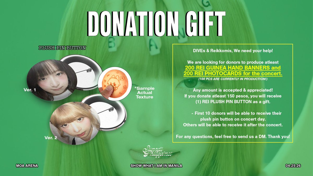 SUNREIS PH presents IN YOUR HEART HOTLINE: REI FAN PROJECT for IVE WORLD TOUR <SHOW WHAT I AM> in MANILA ☎️

Donation Form: bit.ly/IYH-DF
Transparency Report: bit.ly/IYH-TR

#INYOURHEART_HOTLINE
#SHOW_WHAT_I_AM_IN_MANILA

#IVE #아이브 #アイヴ
#REI #레이 #レイ