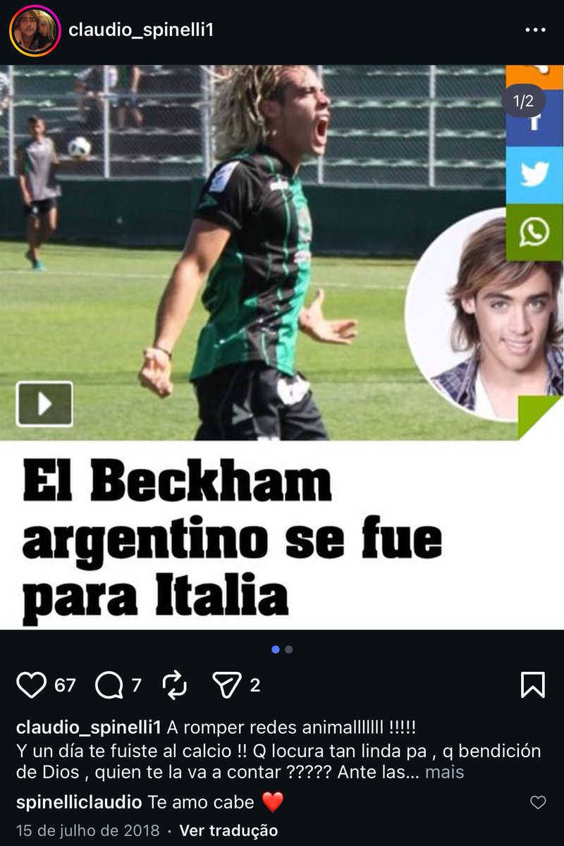 E essa matéria que o pai do He-Man postou no Instagram quando ele foi pra Itália. Ele já teve o apelido de “Beckham argentino” ! 

Máximo respeito ao craque inglês, mas na estética facial o nosso argentino não perde de muito não hein 🤣🤣