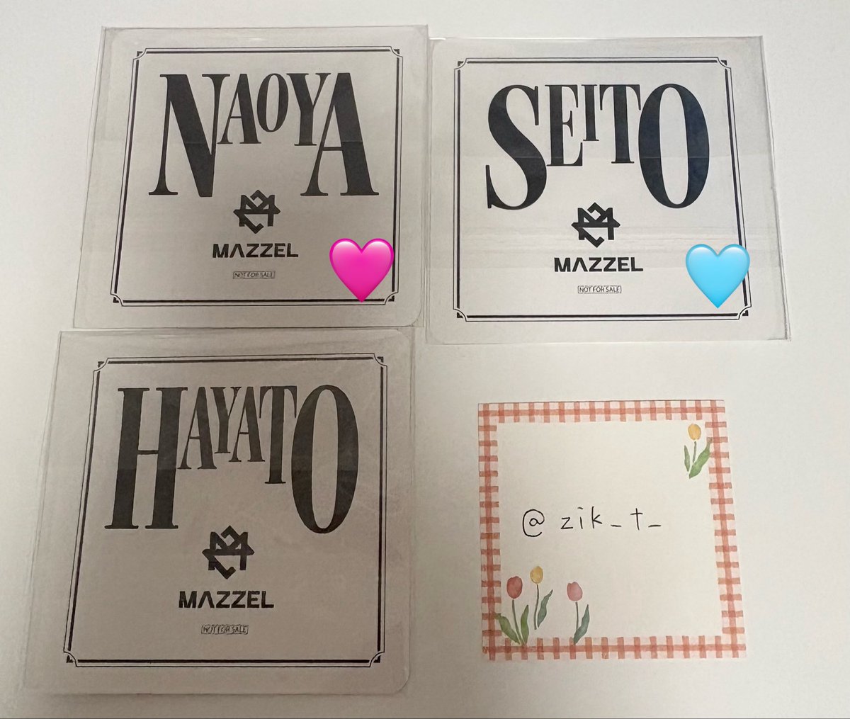 zik_t_'s tweet photo. 【交換】　MAZZEL タワーレコード カフェ タワレコカフェ コースター　Banquet

譲┆NAOYA / SEITO / HAYATO

求┆RYUKI

♡🩷は無印含むお取引優先
♡郵送または都内手渡しでのお取引

検索からもお気軽にお声掛けください🐻‍❄️
 #MAZZEL交換 https://t.co/Rx4OxskPtH