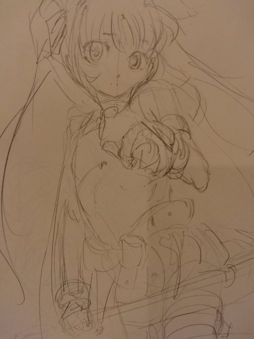 途中までは良い感じだったが、
完成してみるとちょっとイビツ…

だが、
そのへんのバランスは、踏み込んでやってみないとわからんとこがある。

意識的な壁をひとつ破れた気がする。
とくに、最初に描いた、
せり出した前の肩から、
パース掛かった手首への流れ 