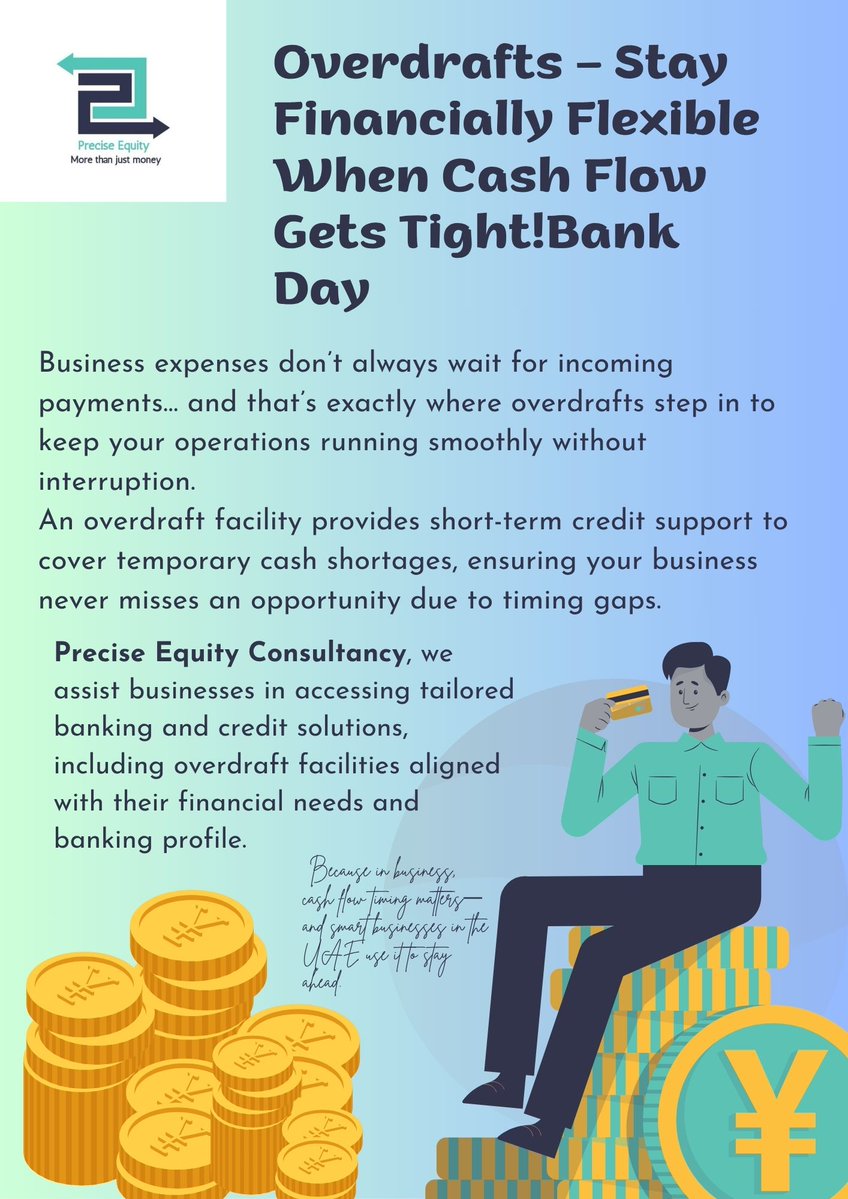 Precisequity's tweet image. OVERDRAFTS – KEEP YOUR BUSINESS MOVING WITHOUT CASH FLOW INTERRUPTIONS

FOR DETAILS CONTACT TODAY!

📞 +971-502007909
📧 enquiry@preciseequity.org
🌐 preciseequity.org

💡#UAECompanies #TradeFinance #OperationalFinance