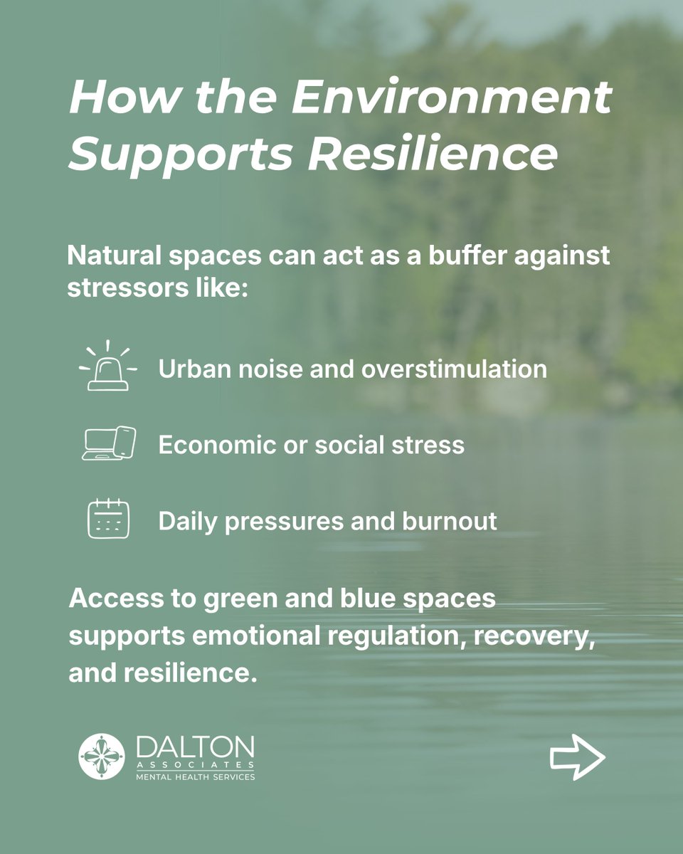 DaltonAssociate's tweet photo. Our mental health doesn’t exist in isolation. It’s shaped by the world around us.

Time in nature can calm our nervous system, restore focus, and support emotional well-being. At the same time, environmental change and loss are creating real experiences of stress, grief, and uncertainty for many people.

If you’ve been feeling overwhelmed, disconnected, or impacted by what’s happening in the world around you, you’re not alone. These responses are valid, and support is available.

At Dalton Associates, we provide personalized, human-centered mental health support designed to meet you where you are. Whether you’re navigating stress, anxiety, or something harder to name, our team is here to help.

Reach out today to book a session or connect with a Care Manager and access the support you need: https://t.co/BUDQVddIS5

#DaltonAssociates #MentalWellness #EarthDay