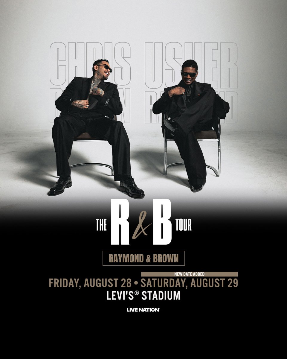 LevisStadium's tweet photo. Due to overwhelming demand USHER & Chris Brown are adding a 2nd show at Levi's Stadium on Saturday, August 29th for THE R&B TOUR! Citi cardmembers will have access to presale for the newly added date starting today at 2pm local time. Fans that have signed up for The R&B Tour presale will also have access to the newly added date starting tomorrow. General On Sale Begins Monday, April 27th at 12pm local time.