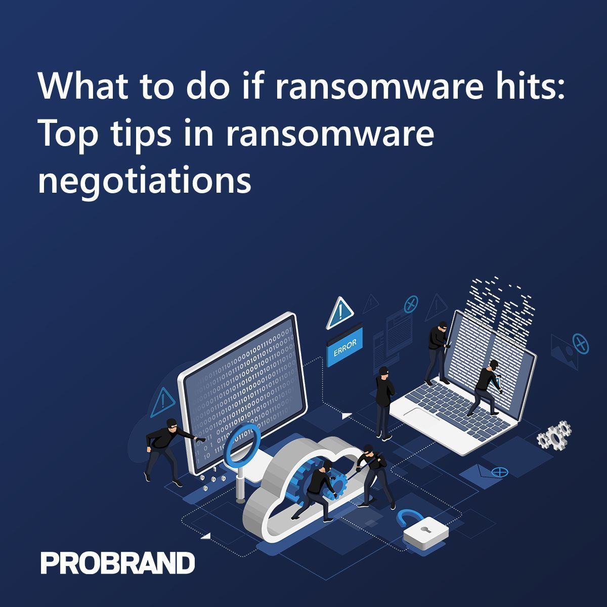 Probrand's tweet image. When the worst happens, every second counts. From shutting #hackers out fast to knowing what (and when) to restore, preparation is everything.
In this blog, we share actionable steps for handling #ransomware negotiations and recovery: bit.ly/3Uls9TF