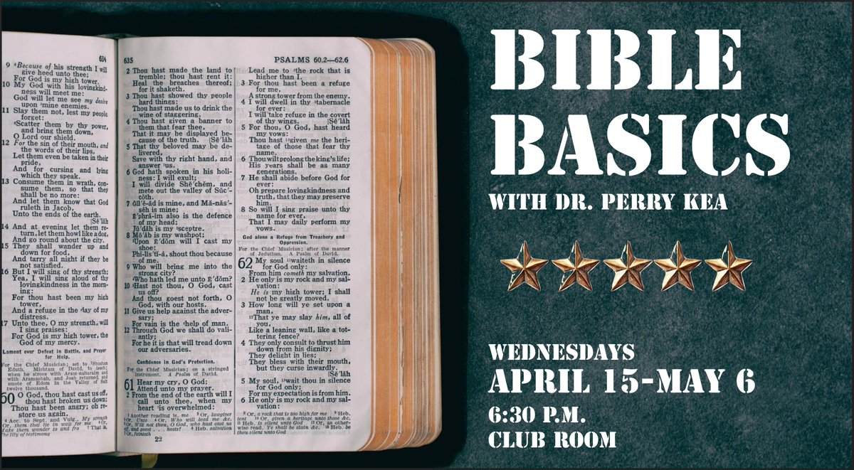 You can still join our "Bible Basics" study! We hope to see you tonight at 6:30 in the club room!