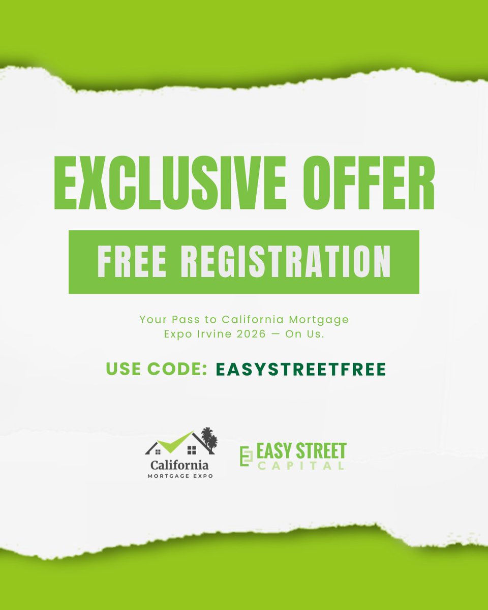 EasyStreetCap's tweet image. Headed to California Mortgage Expo Irvine 2026?

Meet the Easy Street team at Booth #50 to talk fix &amp;amp; flip loans, DSCR rental financing, and new construction loans.

Use code EASYSTREETFREE for free registration: hubs.ly/Q04cNHj70

#HardMoneyLoans #DSCRLoans