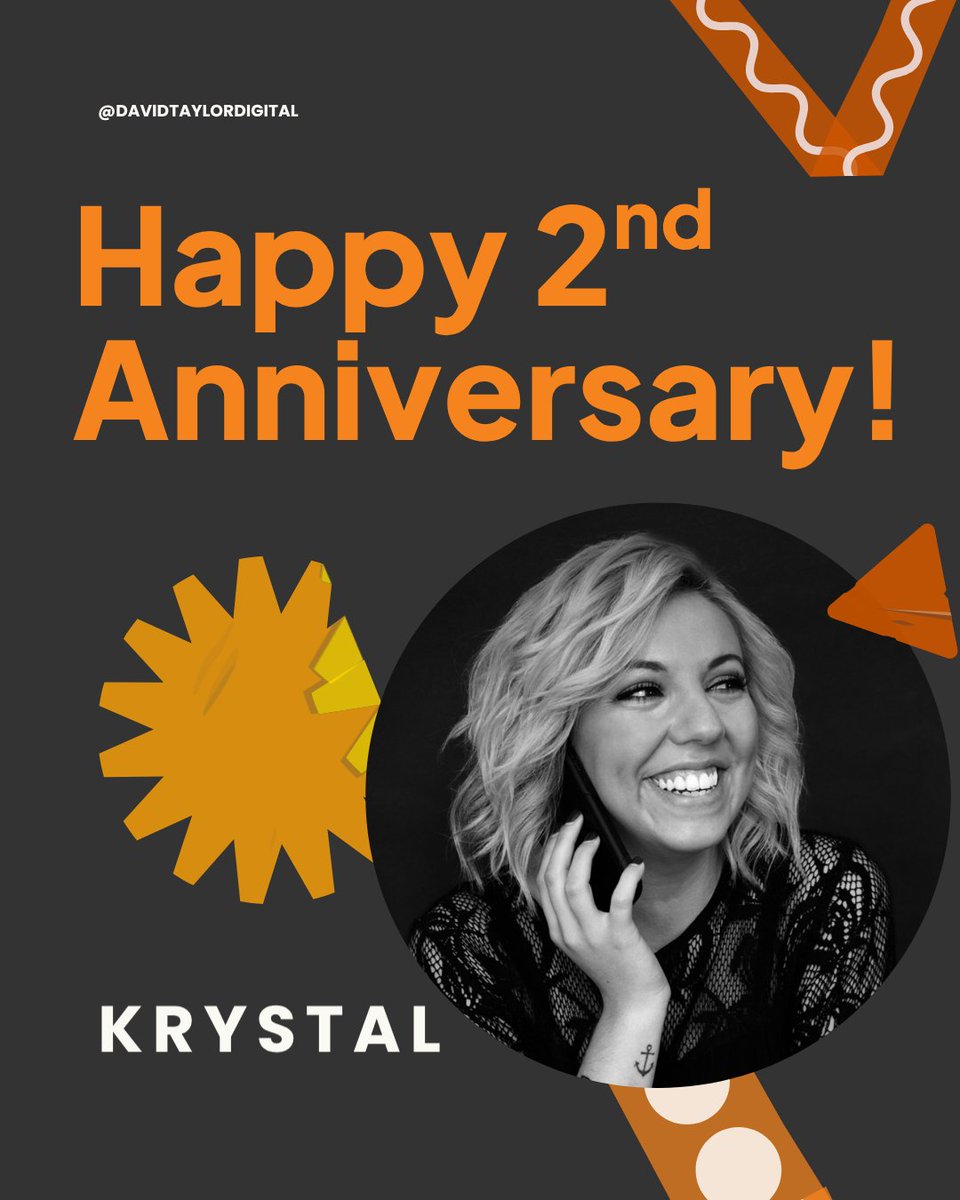 DavidTDesign's tweet photo. Happy Work Anniversary Krystal!

Two years of keeping projects on track, deadlines in check, and our team on point, you make it look easy. We are so grateful to have you! The DTD crew wouldn't be the same without you. Here's to two years down and many more to come. 🎉 https://t.co/4ven6d1FRo