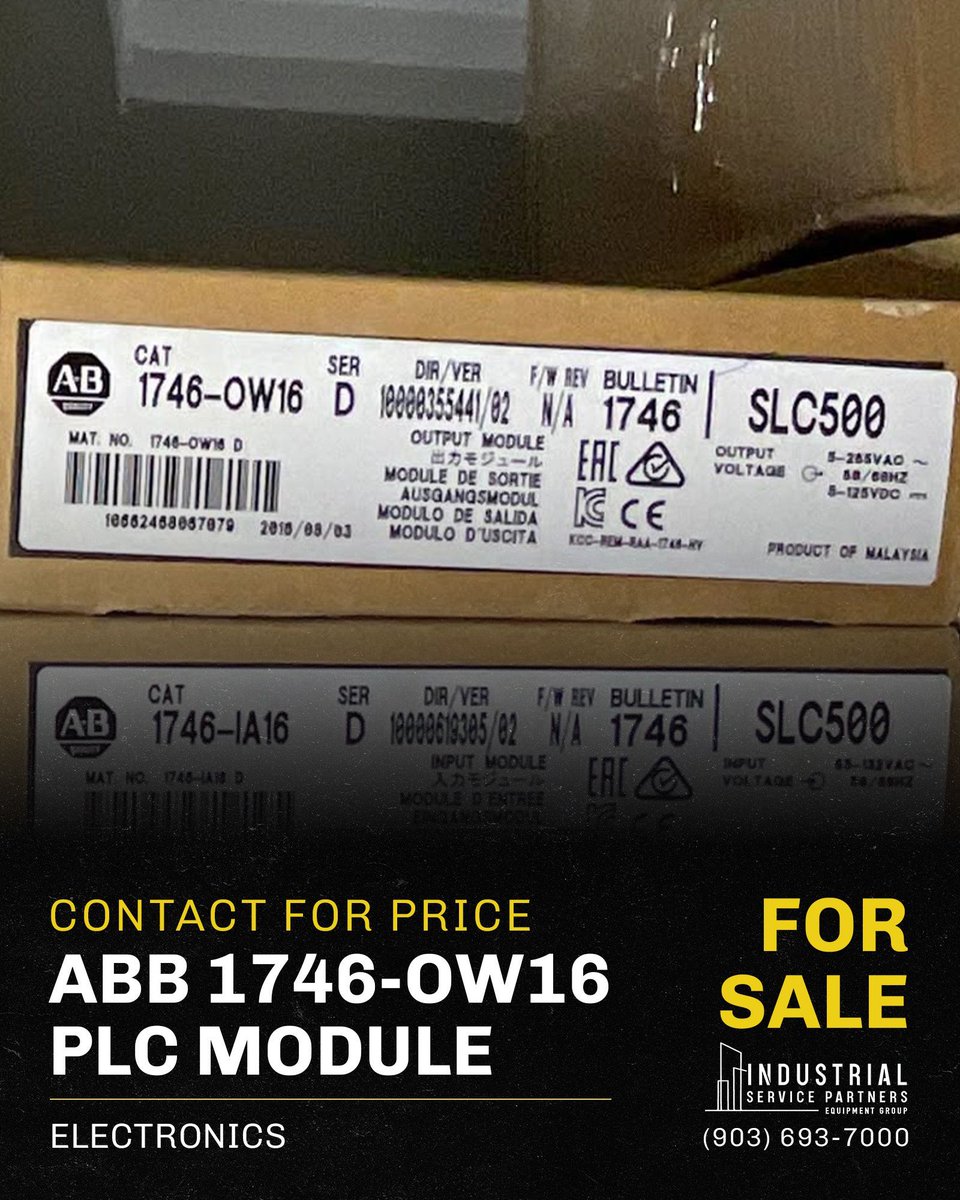 indservpart's tweet image. Reliably switch outputs with the @ABBNorthAmerica 1746-OW16 PLC #module for efficient #industrial operations.

Visit the ISP #Equipment Group website or call to learn more about this product:
🔗ispequipment.net/product/abb-17…
📞 (903) 693-7000