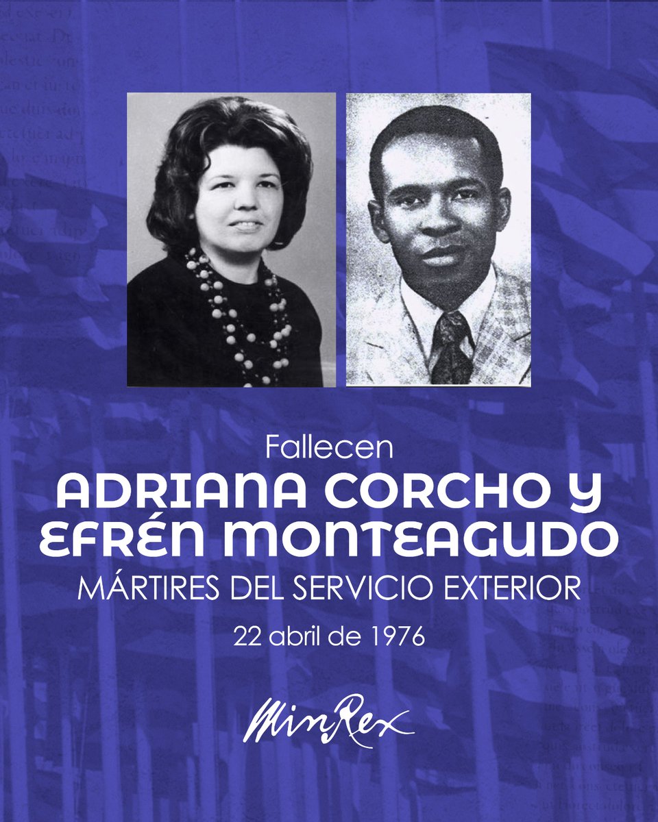 Hace 50 años fallecieron Adriana Corcho y Efrén Monteagudo, víctimas de un atentado terrorista contra la <a href="/embcubaportugal/">Embajada de Cuba en Portugal</a>.

Nuestra #DiplomaciaRevolucionaria no se detendrá frente a quienes pretenden destruir la Revolución Cubana con amenazas y terrorismo. Seguiremos siendo
