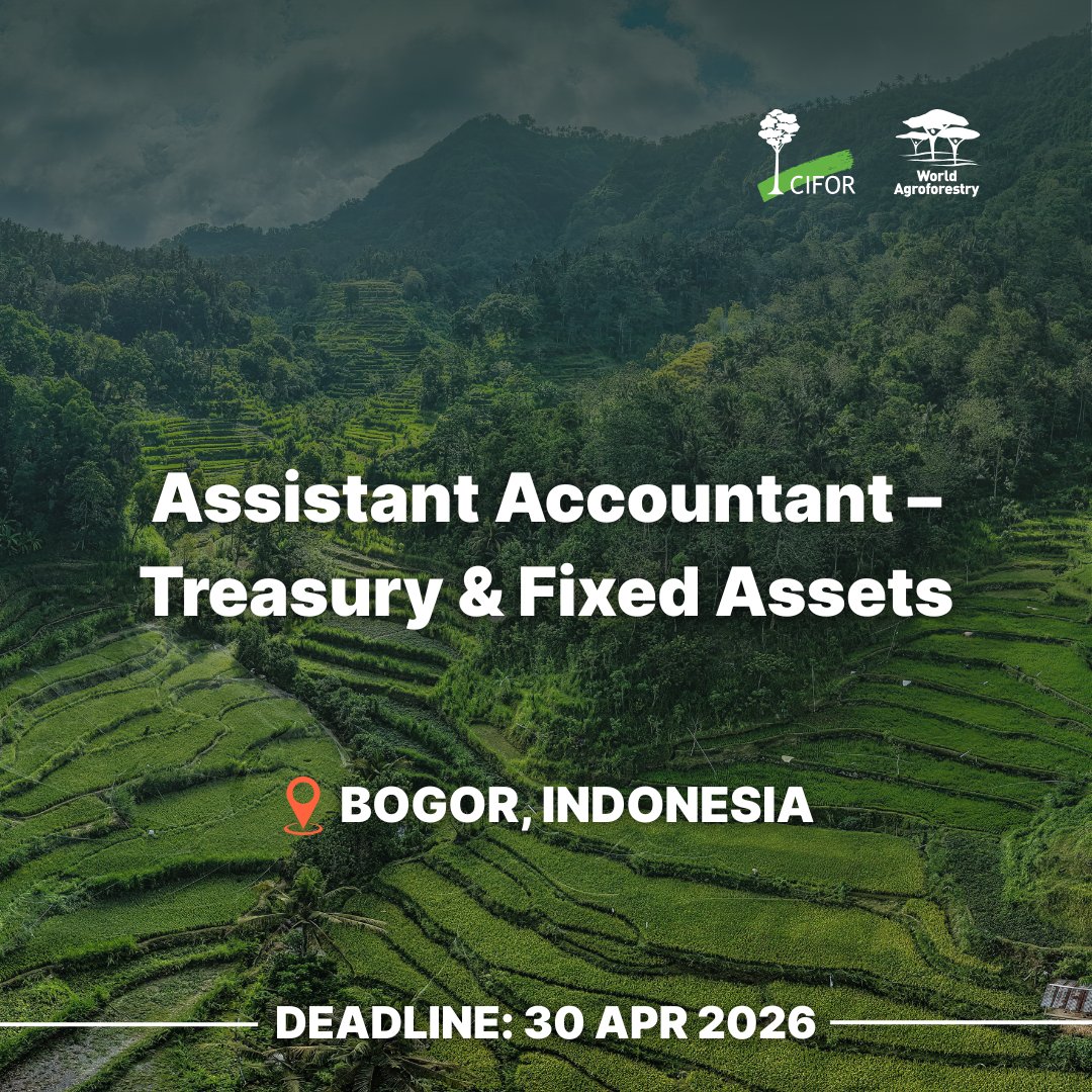 CIFOR_ICRAF_ID's tweet image. Yuk jadi bagian CIFOR-ICRAF Indonesia!

Daftarkan dirimu untuk posisi
• Asisten Akuntan
• Koordinator Program
• Team Support Assistant

Deadline: 30 April 2026.
Daftar di sini: 🔗 bit.ly/3U5DDZS

#LowonganKerjaIndonesia #LowonganKerja #TreesPeoplePlanet