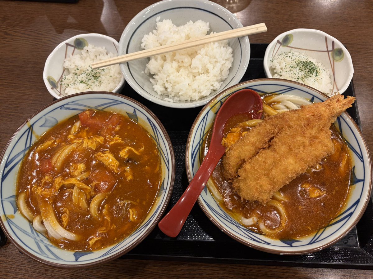 ☀️なんか色々おかしいけど、まあいい...のかほんと？？？
(僕はあくまで海老カツトマたまカレーうどん(大)と白ご飯だけを頼んだんです())