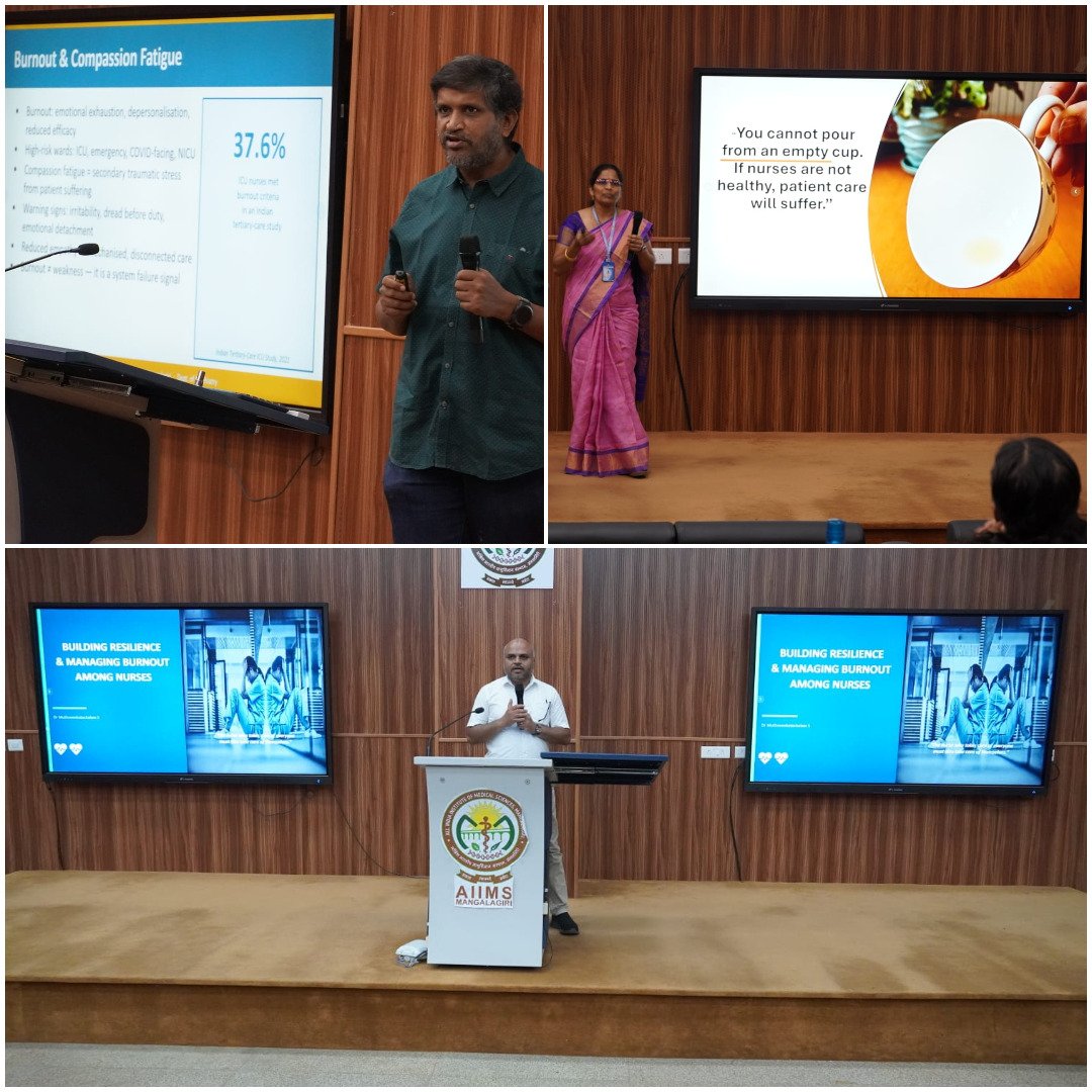 mangalAiimsAP's tweet image. The Dept. of Nursing Services, in collaboration with the College of Nursing, AIIMS Mangalagiri, organized a Mental Health Wellness Programme on April 21, 2026, as part of #InternationalNursesDay celebrations.

With 65 participants, the programme featured sessions on self-care,