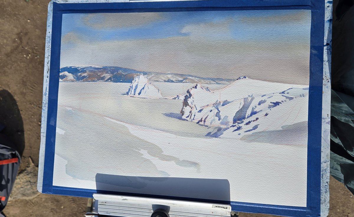 art_bat's tweet photo. 20260321 Берег у посёлка Хужир (Шаманка). Ольхон. Байкал / Coast With Shamanka rock. Baikal / 28x38 / Watercolor Plein air painting.
#Pinax_Extra #palazzo_watercolor_paper #Baikal #пленэр #акварель #этюды #watercolor #Olkhon #Байкал #Ольхон https://t.co/koQF3Q5Ack