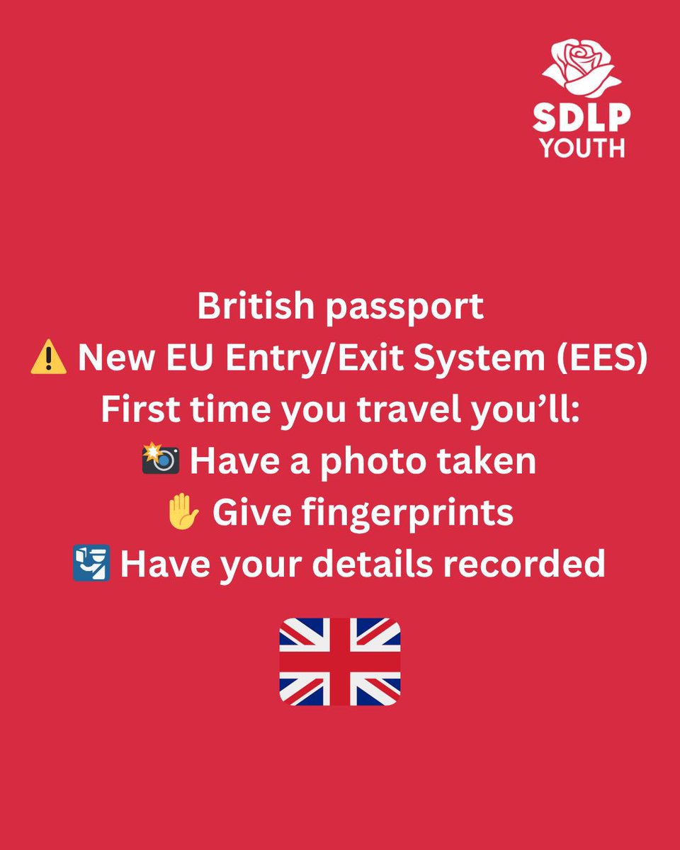 SDLPyouth's tweet photo. With the launch of the new automated EU Entry/Exit System, it is hugely important that NI citizens keep themselves informed ahead of the summer holidays. 

Know before you go! 🛫🇪🇺 https://t.co/tSQAEkydjk