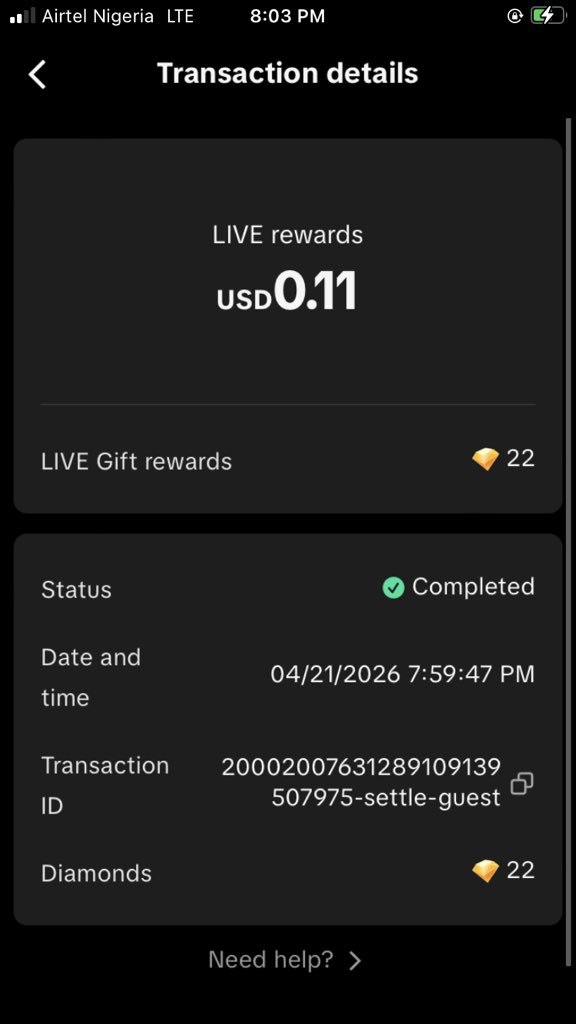 My first reward on TikTok live, I pray for bigger achievements soon
