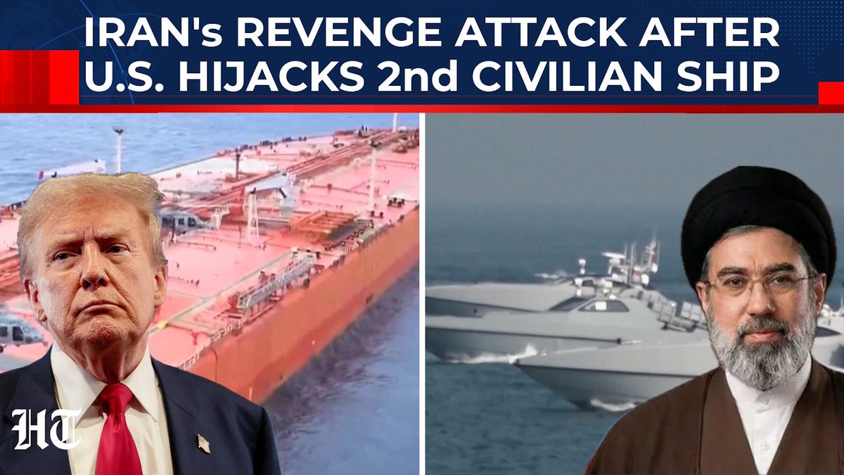 htTweets's tweet image. 🎥#WATCH | Hours after the U.S. hijacked a second Iran‑linked civilian ship, an IRGC gunboat reportedly opened fire on a cargo vessel near Oman, badly damaging its bridge but sparing the crew. As Trump extends the ceasefire, attacks at sea are spreading beyond Hormuz, raising
