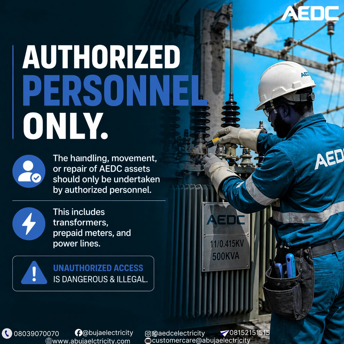 aedcelectricity's tweet image. Safety today, reliable power tomorrow.
#AEDCSafety
#SafetyFirst
#PowerofCommitment