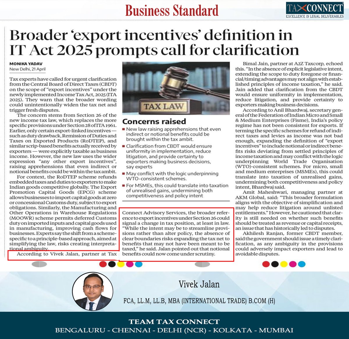 TaxConnectLLP's tweet image. Broader 'export incentives' definition in ITA 2025 prompts CBDT clarity

Link for accessing article:

Business Standard: business-standard.com/economy/news/b…

Team @TaxConnectLLP  

#ExportIncentives #ITA2025 #CBDT #TaxClarity #directtax #incometax #TaxPolicy #taxupdates #TaxReform