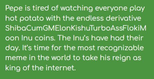 PepeShibaELON's tweet photo. There's no need for a debate between Eth and Sol.

Sol will always be for memes.

So maybe it's now time we send the OG $PEPE

The one that was never done.

ShibaCumGMElonKishuTurboAssFloki

Linked on the official Eth Pepe site as a deriv.

But we will make it the main runner on Sol.

https://t.co/A6QU5nQUJh

JE2hEa3xLKRhvLCiuDmRygZeEB1CRYzfjsN3VTHEpump