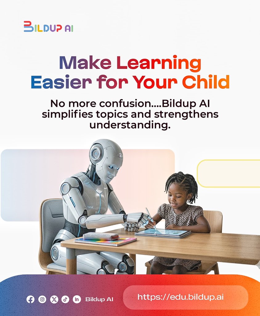 BildupAI's tweet photo. Your child’s learning shouldn’t be a mystery.

With Bildup AI, parents don’t just hope their child is improving, they actually see it happening. The platform gives you clear visibility into your child’s learning journey, so you know exactly where they are excelling and where they need support.

You can track completed lessons, monitor performance on exercises, and see how well your child understands each topic. Instead of waiting for report cards, you get real time insights that help you step in early and guide them better.

Bildup AI also shows learning patterns. You can identify subjects your child struggles with, topics they revisit often, and areas where their confidence is growing. This makes it easier to support them at home without guesswork.

For busy parents, this means peace of mind. You stay connected to your child’s academic progress without needing to constantly supervise or pressure them. The system does the heavy lifting while you stay informed.

It is not just about tracking results. It is about understanding your child’s growth, encouraging consistency, and being part of their success story.

With Bildup AI, you are not left out of your child’s learning. You are empowered to guide it.

Start tracking your child’s progress today
🔗: Visit https://t.co/2W8xpByHXq