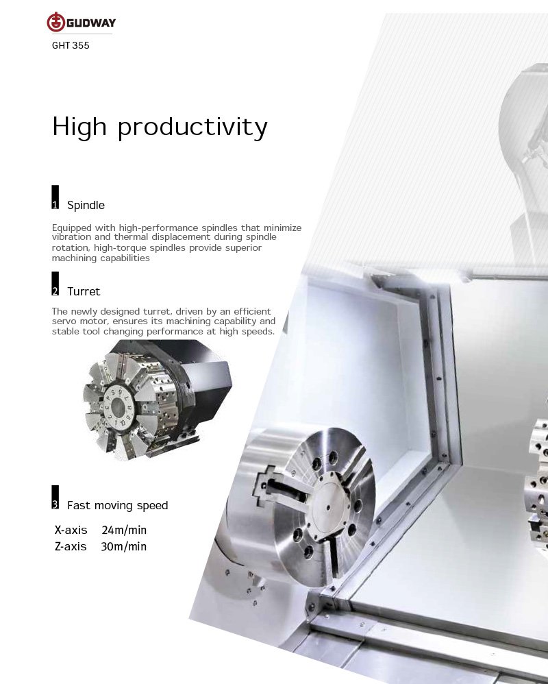 GudwayCNC's tweet image. GHT-355
Category：GHT-Box way type Lathe
Describe：
Equipped with a 15-inch chuck, the GHT 355 has a high-torque spindle and the largest Z-axis travel in its class, which can process large workpieces to meet the various processing needs of customers.
#machinistlife #mill #cncmill