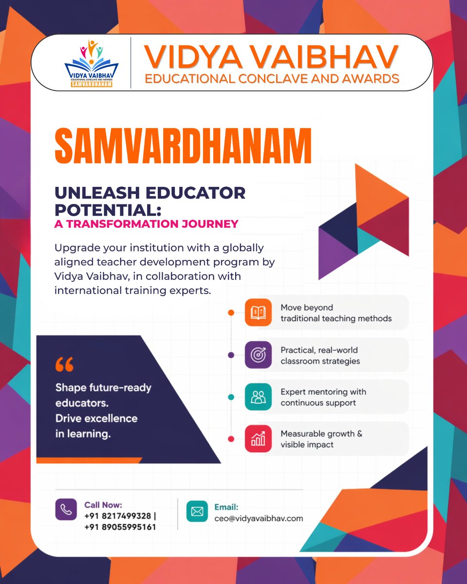 VidyaVaibhavECA's tweet image. Transform Teaching. Empower Educators 🎓

Join Vidya Vaibhav Samvardhanam for next-gen teacher training, global strategies &amp;amp; expert mentorship. Build future-ready educators.

Apply now: forms.gle/ofyPZYzXDgH77W…
📞+91 8217499328

#TeacherTraining #EducationLeadership #EdTechIndia