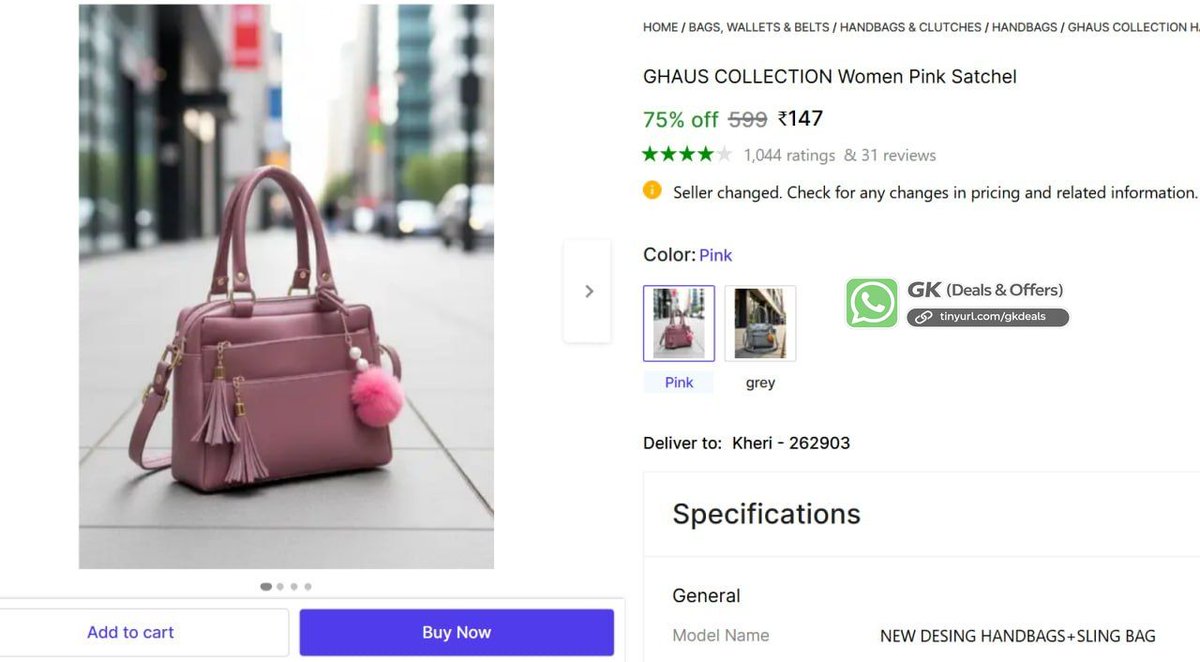 gearknowledge's tweet image. Product: Women Shoulder Bag
Category: Fashion

 🛒 *Women Shoulder Bag*
💰 Offer Price: ₹147
👉 Buy Here: 🔗 bilty.co/zZ7u6J

#Shopsy #FashionEssentials #ShoulderBag

🔥 More deals here 👉 tinyurl.com/gkdeals