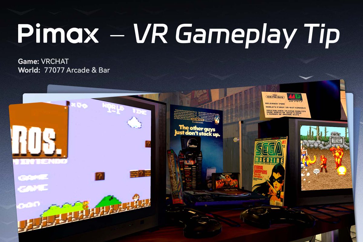 pimaxofficial's tweet image. Step back into the golden age of gaming — NES, Sega Genesis, and all the '80s–'90s nostalgia you grew up with, all crystal-clear through your Pimax headset in VRChat. Drop in and relive it for yourself.
#nostalgia #vrgaming #pimax
