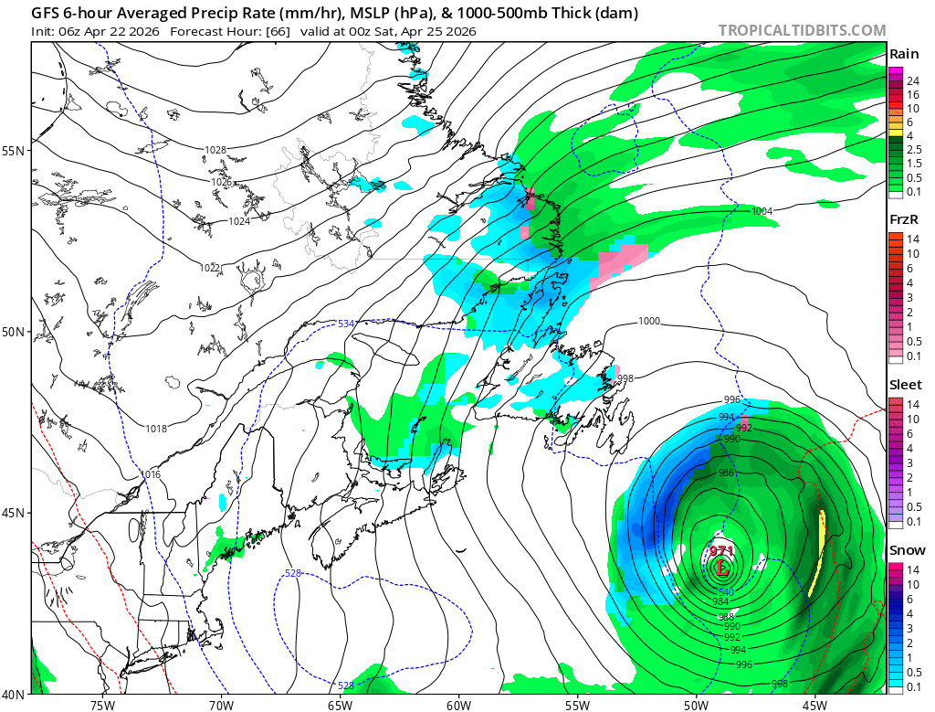 kellymbutt's tweet image. There continues to be the possibility that the Avalon &amp;amp; parts of eastern Nfld may see accumulating or significant snowfall on Friday into Saturday as a low passes to the southeast of the Avalon.

However, there is uncertainty at this time regarding track.

#NLwx #StayTuned
