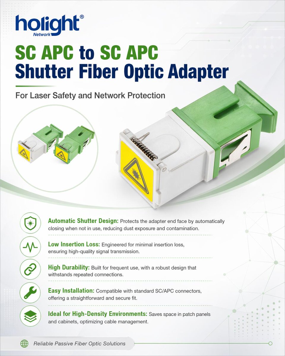 Justin323758001's tweet image. 🔒 Enhanced laser safety
Stable and protected connections

📍 HOLIGHT Fiber Optic Solutions
📧 Justin@holightoptic.com
🌐 holightoptic.com
📱 WhatsApp: +8618373399411

#FiberOptic #Adapter #SCAPC #LaserSafety #NetworkProtection #Telecom #FTTH #FiberSolutions #Connectivity