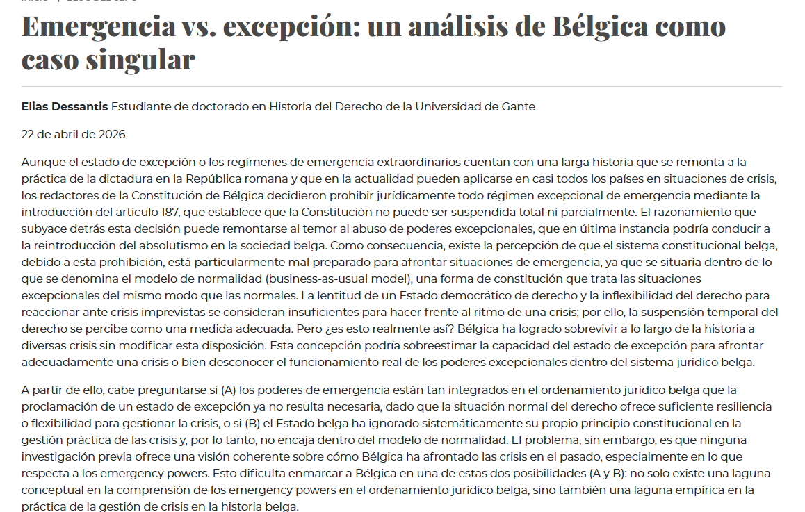 cepcgob's tweet photo. Nueva entrada en el #BlogCEPC
"Emergencia vs. excepción: un análisis de Bélgica como caso singular" por Elias Dessantis
https://t.co/B0Nchs7oo5 https://t.co/v1aDDPhcNa