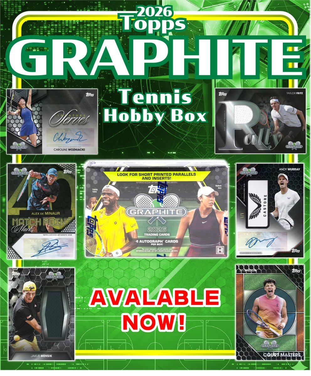BROG_SUIDOBASHI's tweet image. 🎾2026 Topps Graphite Tennis Hobby Box🎾

🔥本日発売🔥

ブラッククロームが映える
Topps Graphite Tennis。
200-card base setに加え、
Hobby Boxは4オート＆2レリック収録。

注目の1箱です。
#tennis #Topps #tokyo #suidobashi