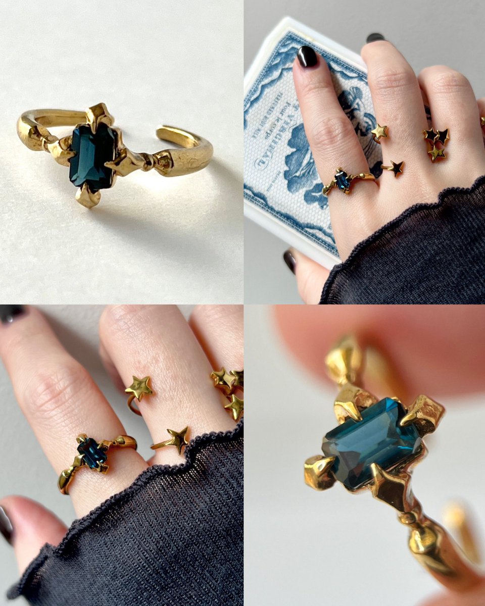 polaris ring.𖥔 ݁ ˖
輝く4つの星でストーンを留めたリング。
北の夜空の目印、北極星ポラリスをイメージしました。
現在販売中✶