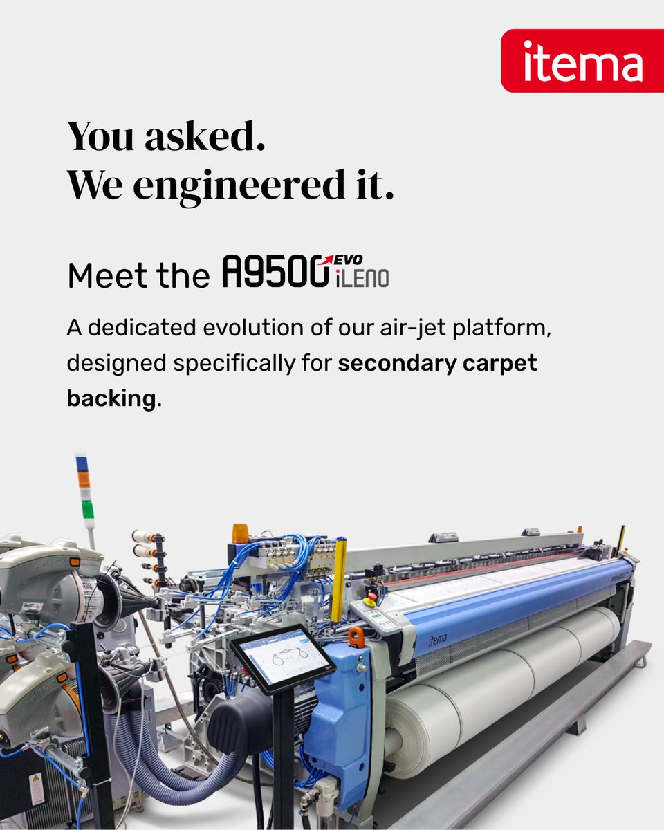ItemaGroup's tweet photo. 💡Itema Weaves Challenges.
Demanding fabrics require dedicated solutions.
#SecondaryCarpetBacking demands consistent leno formation, and structural stability.
At @ttx_tp , discover A9500EVO iLENO, the only machine developed for secondary carpet backing applications. https://t.co/KB2Iw1AbNI