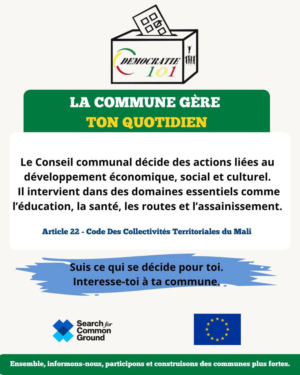 Dans le cadre de notre collaboration avec Search For Common Ground Mali sur le projet #Maara_Ni_Kunafoni Education aux Médias  et engagement citoyen, une campagne de sensibilisation digitale fut lancée sur quelques articles du code des collectivités territoriales