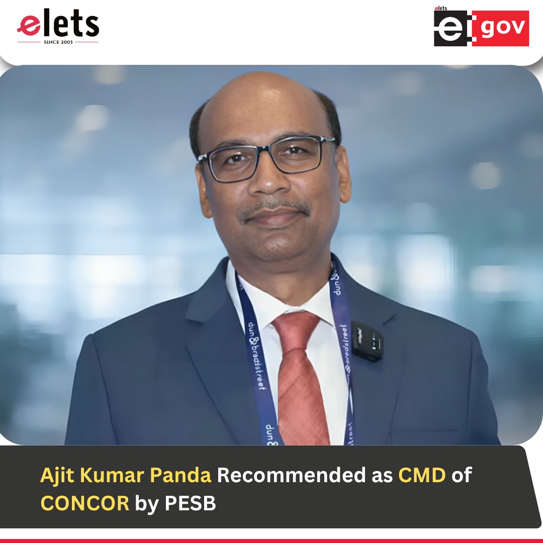 egovonline's tweet image. In a key development in the public sector logistics space, the Public Enterprises Selection Board has recommended Ajit Kumar Panda for the post of Chairman and Managing Director (CMD) of @concor_india.

Read more: tinyurl.com/mrx5rr8x 

#CONCOR #Logistics #PSU #Leadership