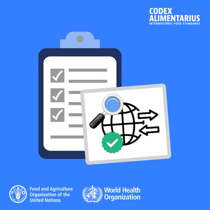 FAOWHOCodex's tweet image. 🤔 | #DYK | CCFICS develops principles and guidelines for food import and export inspection and certification systems with a view to harmonizing methods and procedures which protect the consumer health.

➕ℹ️➡️bit.ly/CodexCFICS

#Codex | #FoodTrade