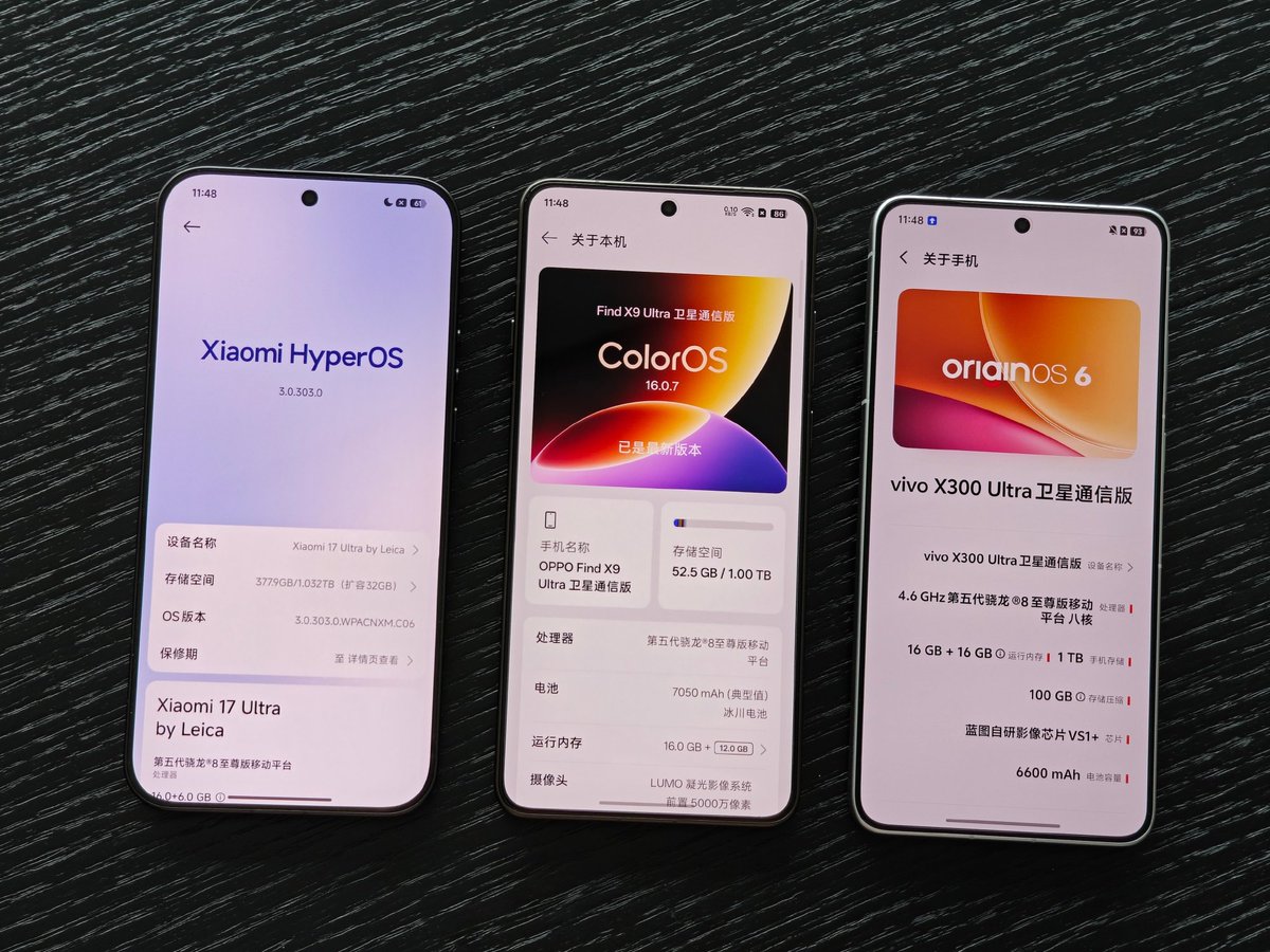 ayansonunigam's tweet image. OPPO Find X9 Ultra 🆚 Xiaomi 17 Ultra 🆚 vivo X300 Ultra 

– these are three top-of-the-line Android phones. 

Which one did you choose❓
#vivo #OPPO #Xiaomi