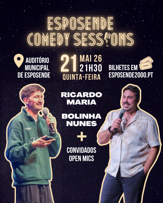 2000Esposende's tweet photo. 🎙 Esposende Comedy Session 2
📅 21 de Maio de 2026
📍 Auditório Municipal de Esposende
🎤 @ricardotaomaria 
🎤 @bolinha_j_nunes 
+ Convidados e Open Mics
🎟️ https://t.co/RzZbOdvUdm...
#comedy #standup #standupcomedy #rir #comedia https://t.co/rwmbZQEwMB