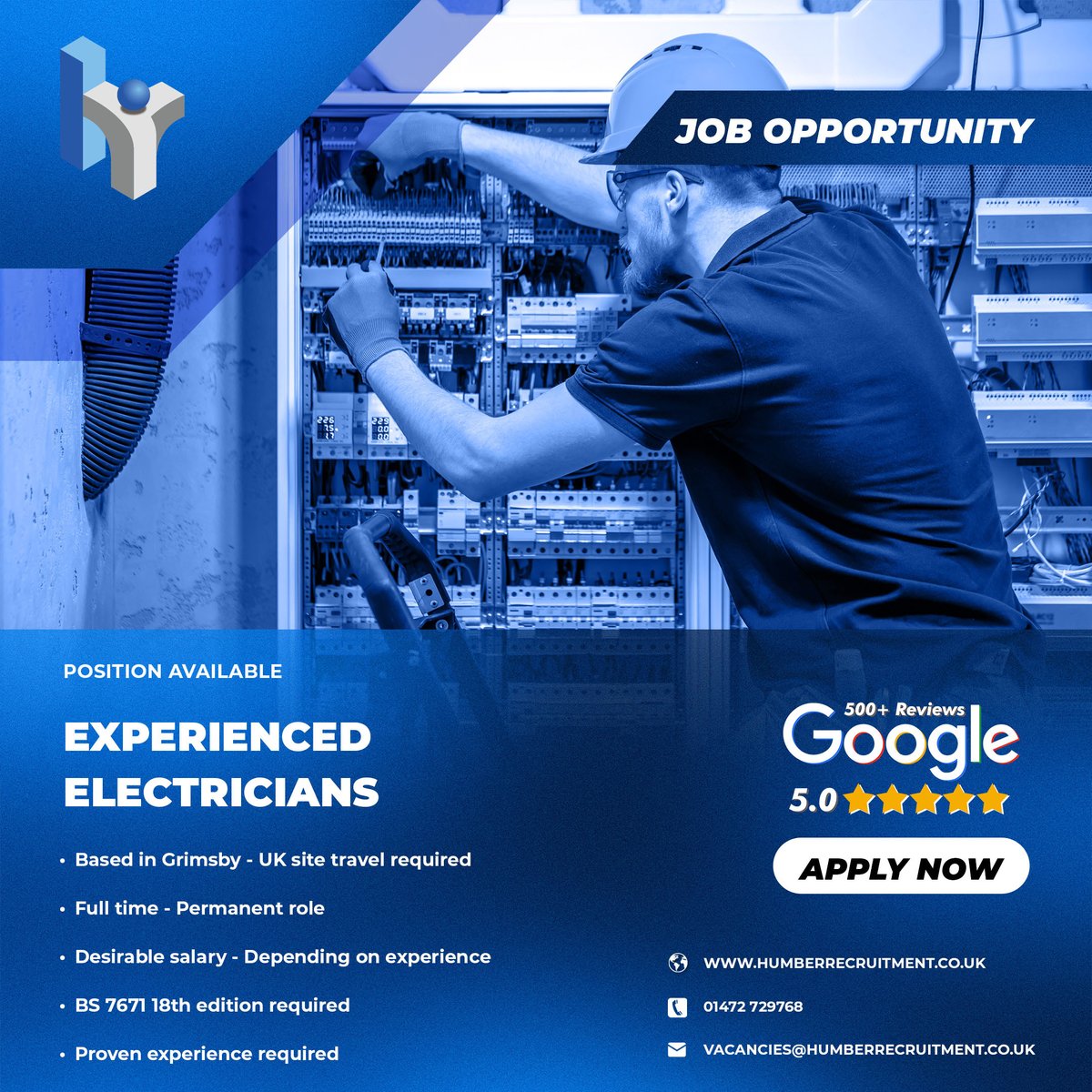 humberjobs's tweet image. We're resourcing experienced electricians! 🔌

📍 Grimsby &amp;amp; UK sites
📆 FT | Perm
💷 Salary based on experience
📜 Need BS 7671 18th edition
🤝 Proven experience req

👉 humberrecruitment.co.uk/job/experience…
📞 01472 729768
📧 vacancies@humberrecruitment.co.uk

#Hiring #JobAlert #Electrician