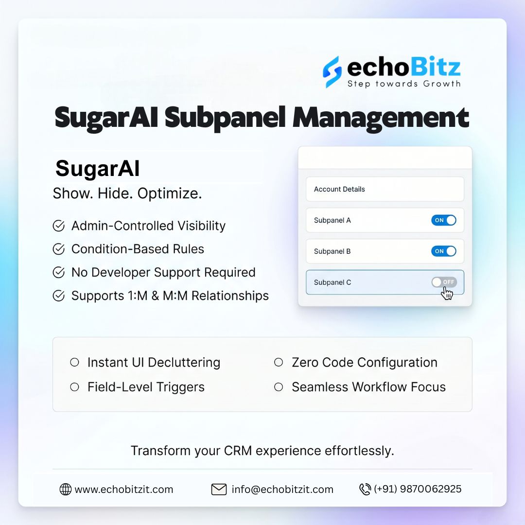 echoBitzIT's tweet image. Managing subpanels in SugarAI just got smarter.
Take control, reduce clutter, and streamline your CRM — all without developer dependency.
Cleaner views. Faster decisions. Smarter workflows.

🔗 marketplace.sugarai.com/addons/subpane…

#SugarAI #CRM #NoCode #Automation #EchoBitz
