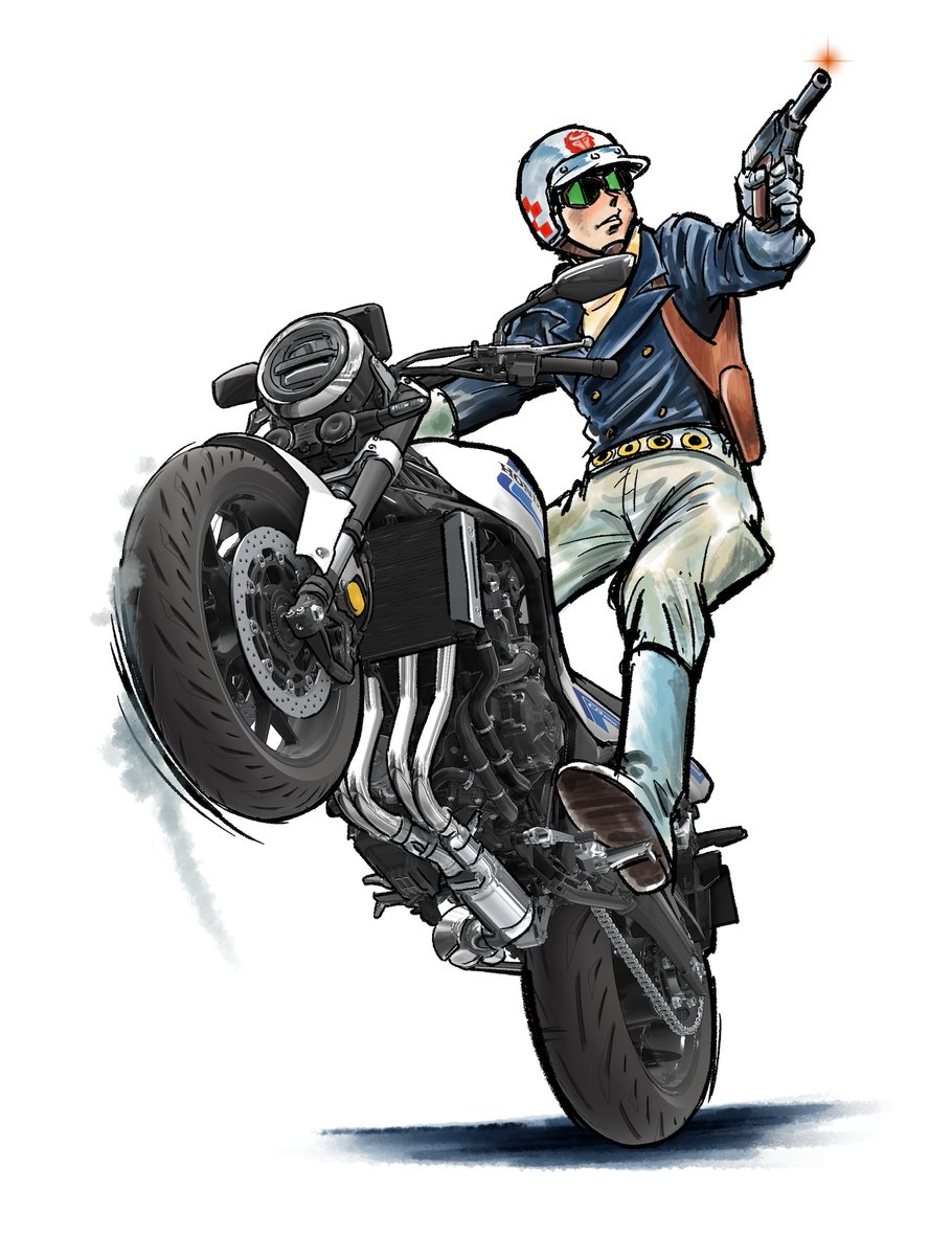 wellsfactory's tweet photo. クリスタのアップデートさらに描くことに特化していい感じ
しかも3D素材で太っ腹HONDAさんのバイクが何点か無償でダウンロードできる！HONDAといえば飛葉ちゃんなので乗っけたくなって描いてみた
＃クリップスタジオ　＃CLIPSTUDIO ＃HONDA ＃ワイルド７　＃WILD7　＃��イク https://t.co/NAZREoAm4n