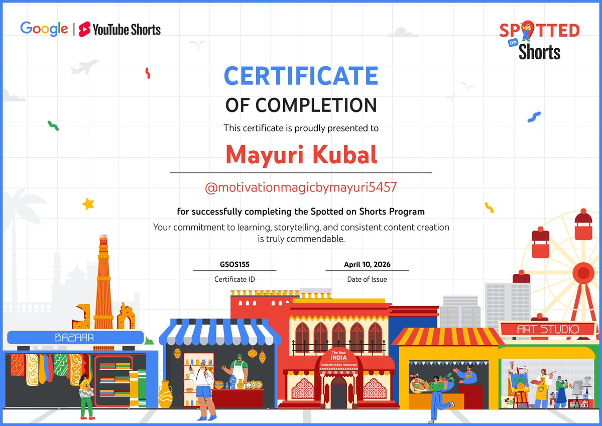 mayuri_kubal's tweet image. Thank You for this wonderful program @GoogleIndia @YouTubeIndia 
Learned, Created, Mastered 🫶✨

Don't forget to subscribe 👻

#MotivationMagicByMayuri 
#SpottedOnShorts 
#Google
#YouTube